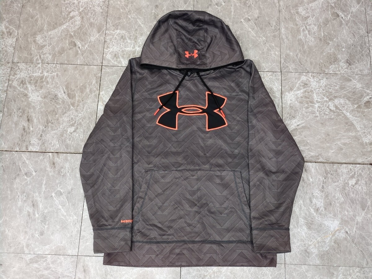 14． アンダーアーマー STORM グラデーションデザイン アーマーフリース プルオーバーフーディー パーカー 総柄 幾何学模様 メンズMD y706_画像1