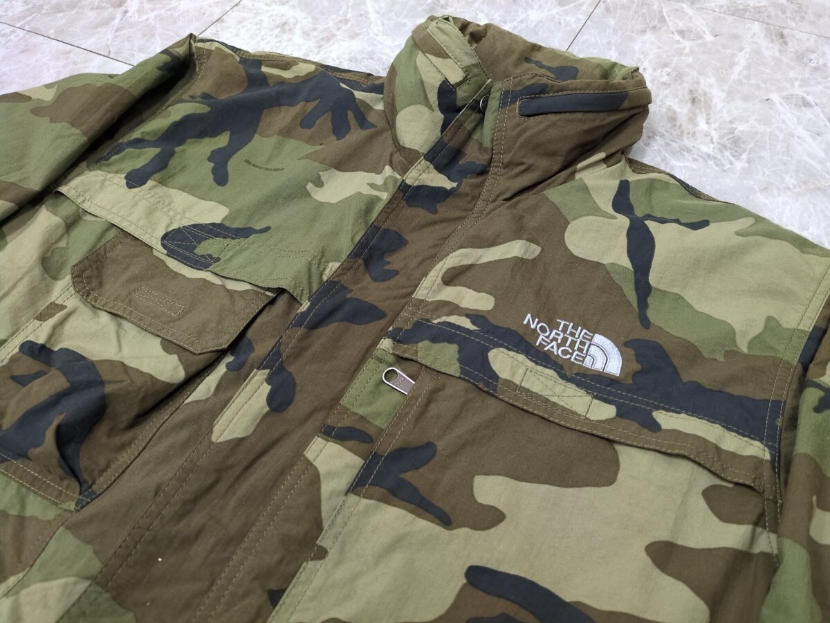 1．THE NORTH FACE FRONTIERS PARKA 防風撥水 ナイロン 迷彩柄 カモ柄 ジャケット ジャンパー NP11509メンズM カーキ黒 y706_画像3