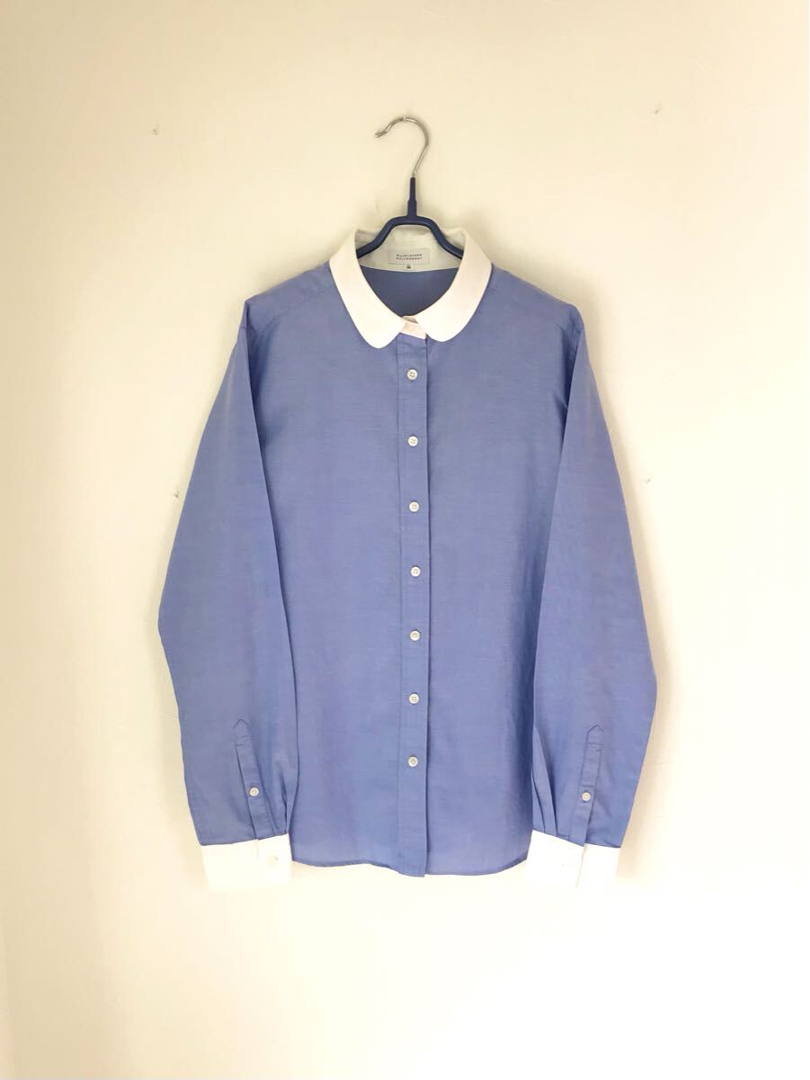 マッキントッシュフィロソフィー　MACKINTOSH PHILOSOPHY シャツブラウス　サックス　ホワイトカラー　白襟　長袖_画像1