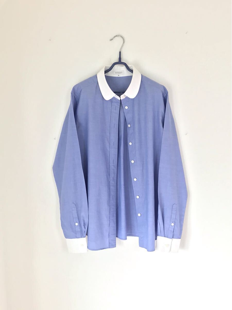 マッキントッシュフィロソフィー　MACKINTOSH PHILOSOPHY シャツブラウス　サックス　ホワイトカラー　白襟　長袖_画像2