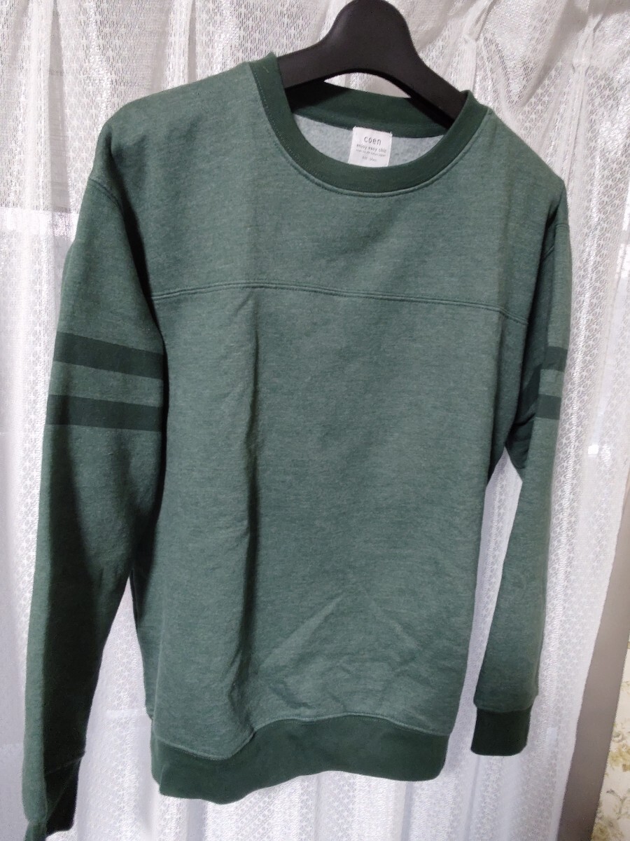 ◆コーエン coen トレーナー スウェット　Sサイズ　落ち着いたグリーン系_画像1
