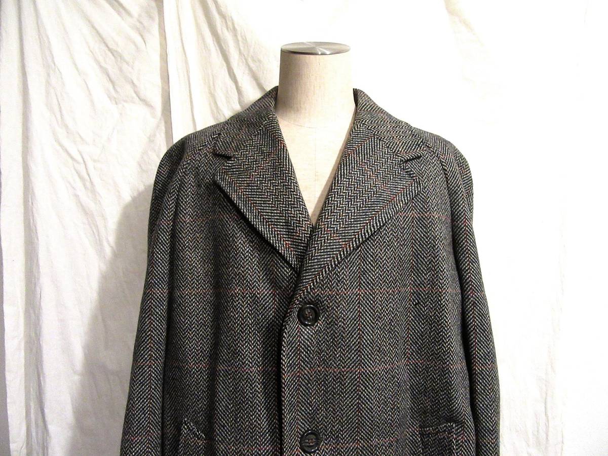 英国製ビンテージ Dunn＆Co ウールツイード ラグランチェスターコート チェックコート 実寸身幅64cm ハリスツイード_画像1