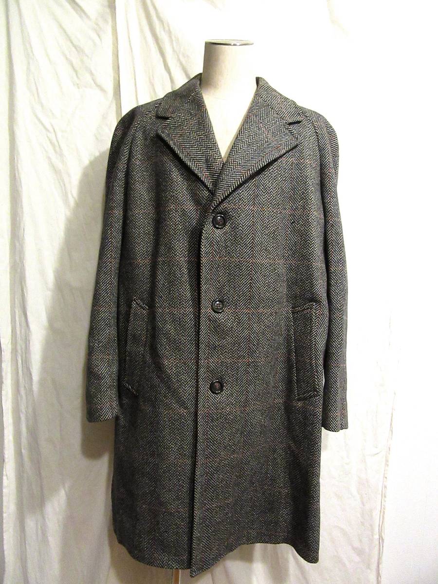 英国製ビンテージ Dunn＆Co ウールツイード ラグランチェスターコート チェックコート 実寸身幅64cm ハリスツイード_画像2