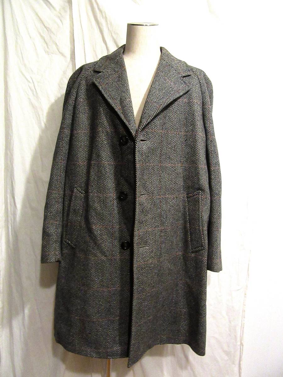 英国製ビンテージ Dunn＆Co ウールツイード ラグランチェスターコート チェックコート 実寸身幅64cm ハリスツイード_画像3