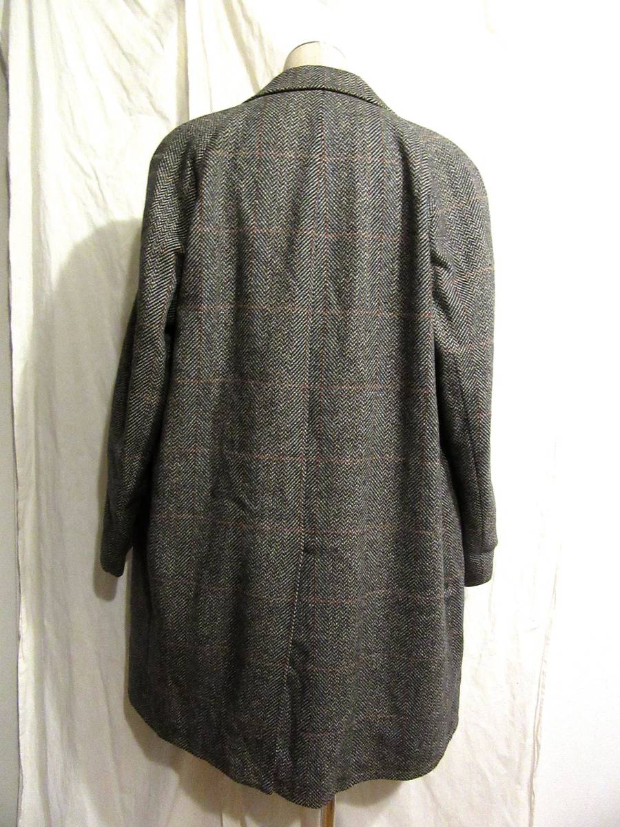 英国製ビンテージ Dunn＆Co ウールツイード ラグランチェスターコート チェックコート 実寸身幅64cm ハリスツイード_画像4