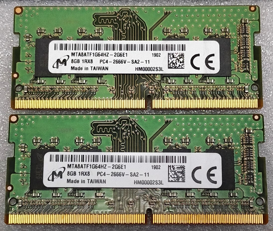 保証付き ノートパソコン用メモリー MICRON(マイクロン)製 PC4-21300 DDR4-2666V 8GB×2枚セット合計16GB No.5f22_画像1