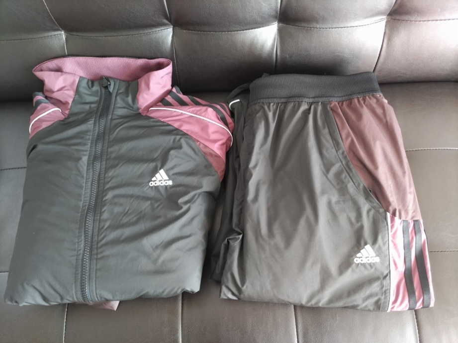 正規品 adidas アディダス 上下セット ナイロン ウィンドブレーカー セットアップ 黒 ブラック ロゴ 刺繍 定価18700円 XL USED品_画像2