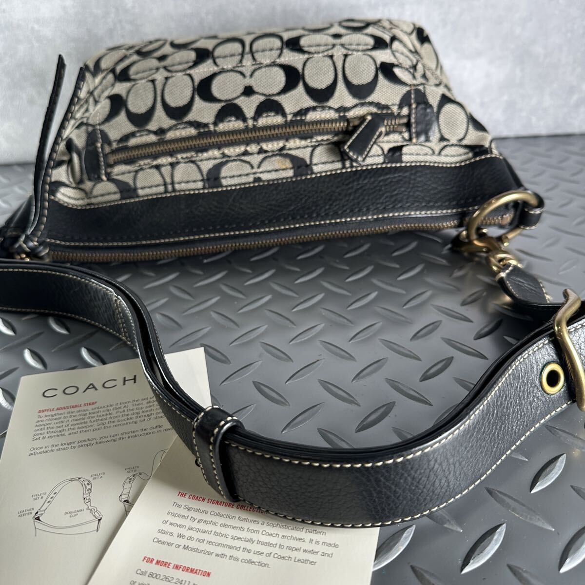 1円■極美品■COACH コーチ■ショルダーバッグ ビジネスバッグ メンズ レディース レザー×キャンバス ブラック 黒 クロスボディ 斜め掛け_画像7