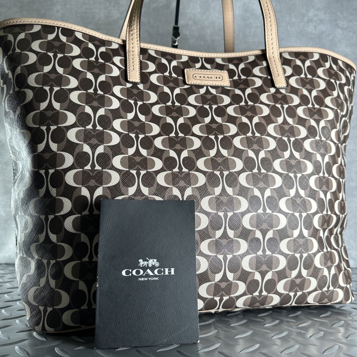 1円■新品同様■COACH コーチ■トートバッグ ビジネスバッグ 大容量 A4 メンズ レディース PVCレザー ブラウン ハンドバッグ_画像1