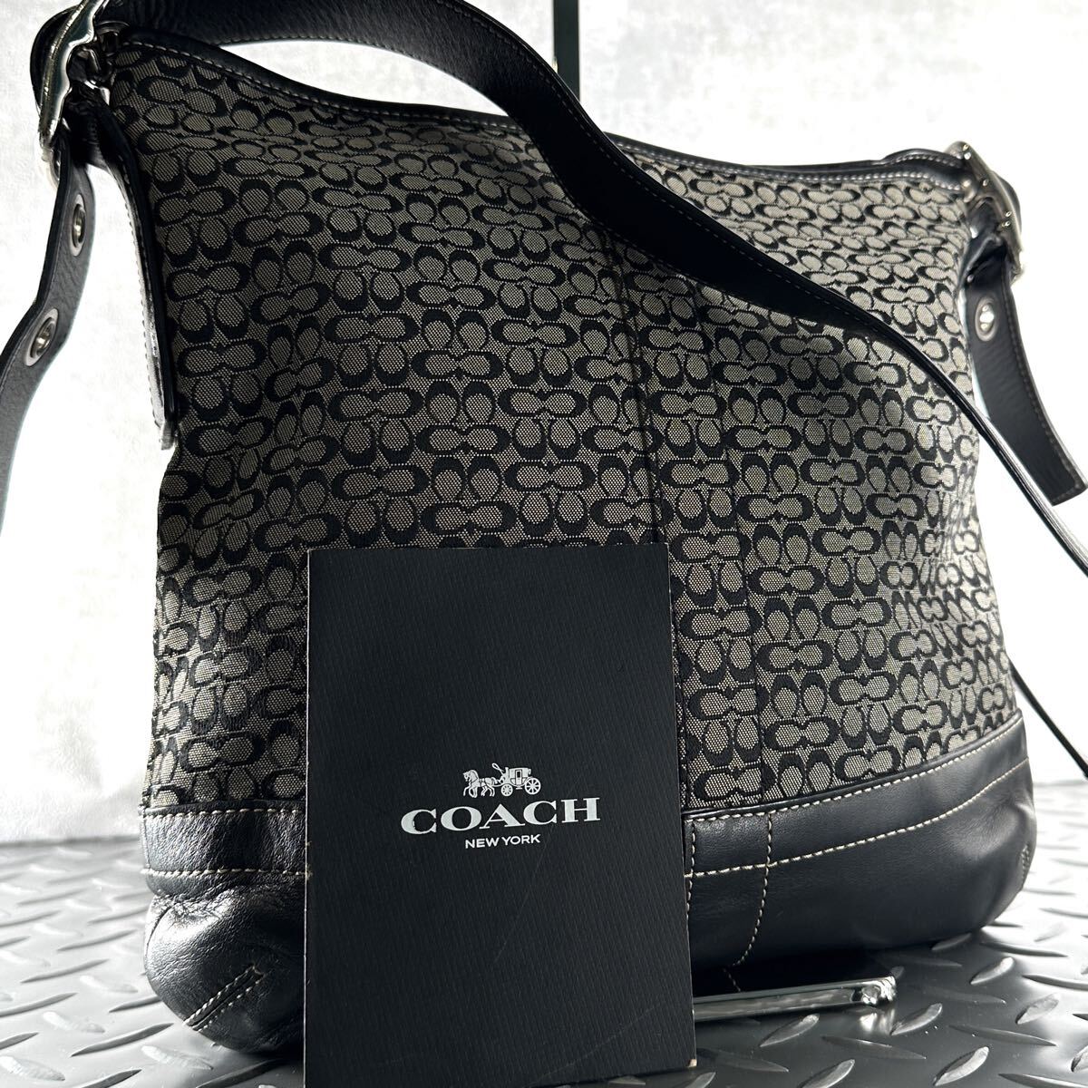 1円■COACH コーチ■ショルダーバッグ ビジネスバッグ メンズ 本革 レディース レザー×キャンバス ブラック 黒 クロスボディ 斜め掛け_画像1