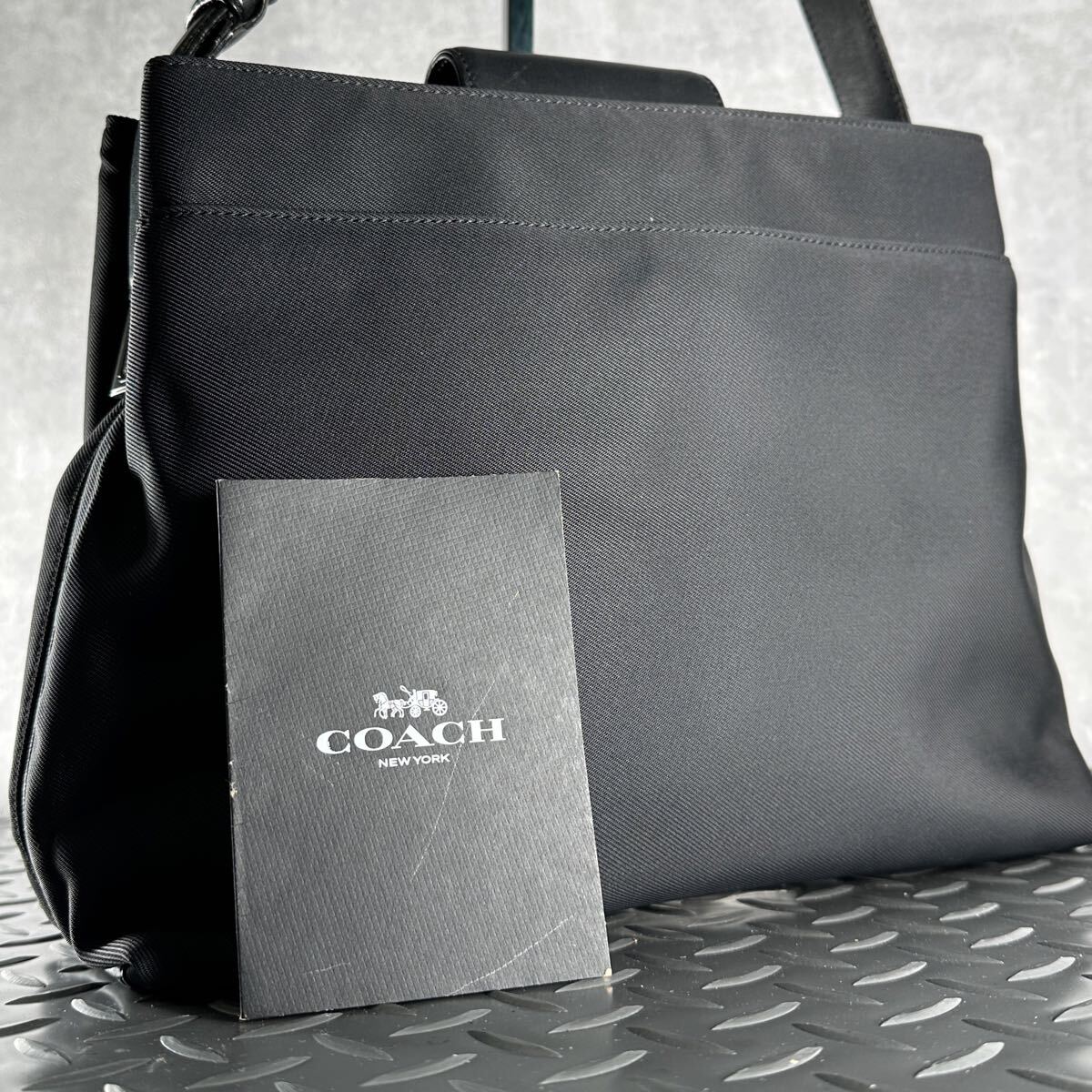 1円■COACH コーチ■トートバッグ ビジネスバッグ メンズ レディース レザー×キャンバス ブラック 黒 ショルダー_画像1