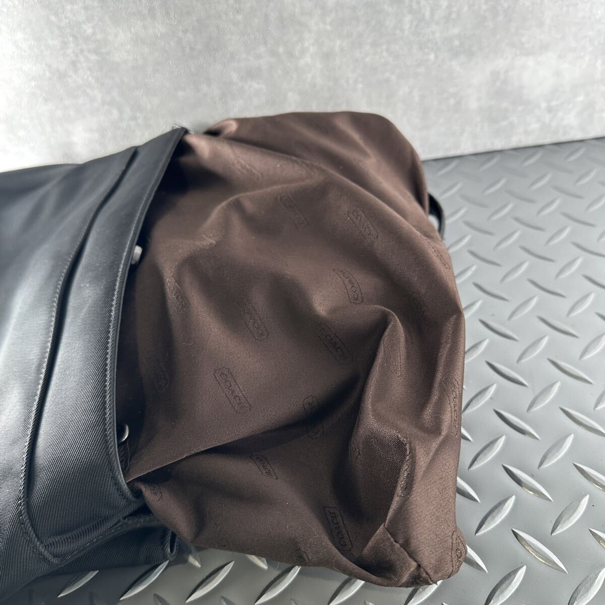 1円■COACH コーチ■トートバッグ ビジネスバッグ メンズ レディース レザー×キャンバス ブラック 黒 ショルダー_画像3