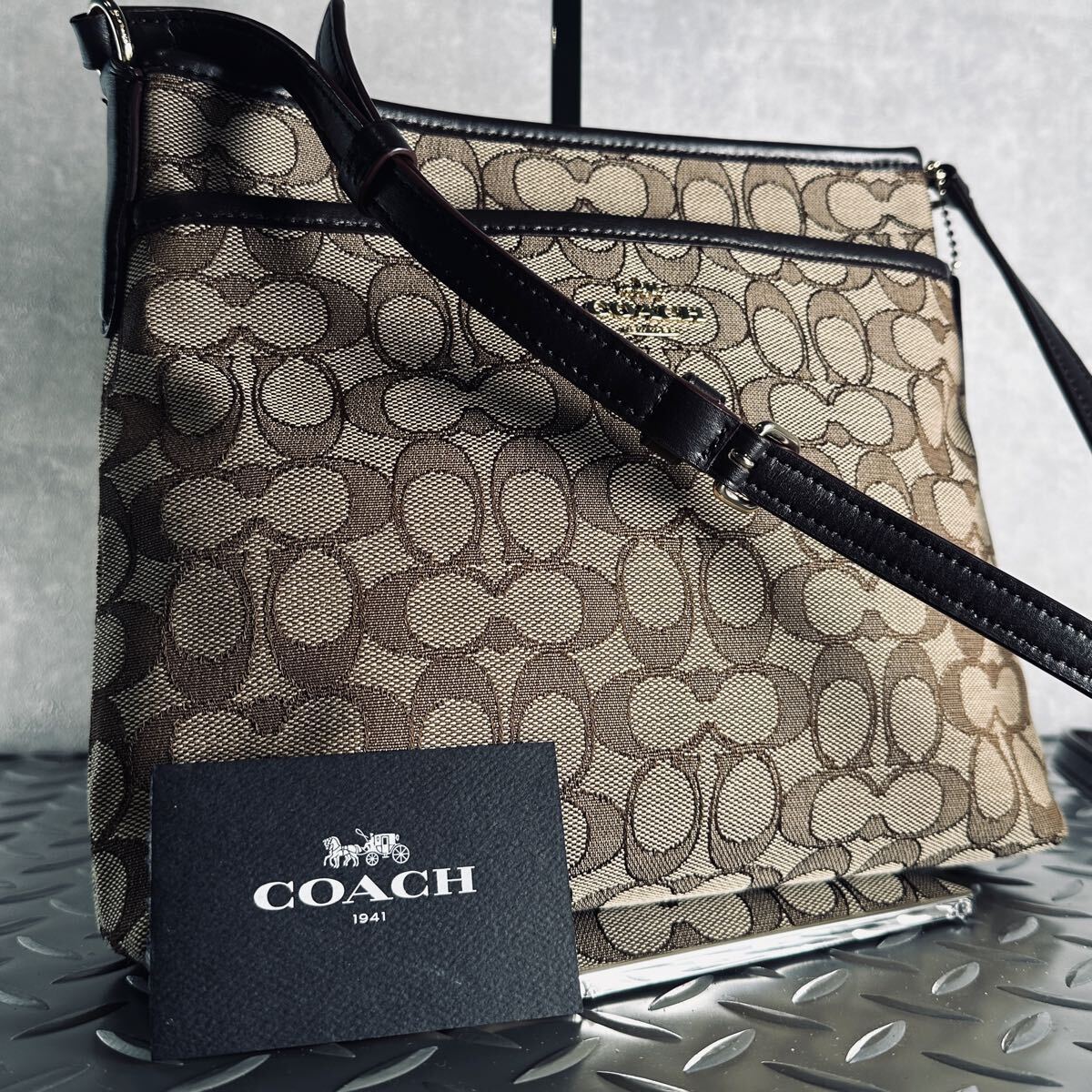 1円■新品未使用■COACH コーチ■ショルダーバッグ ビジネスバッグ メンズ レディース レザー×キャンバス クロスボディ 斜め掛け_画像1