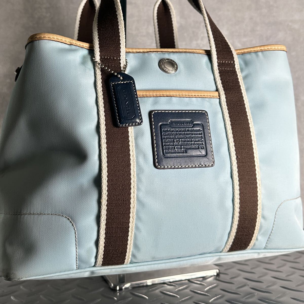 1円■COACH コーチ■希少色 トートバッグ ハンドバッグ メンズ レディース 本革 レザー×ナイロン ビジネス _画像1