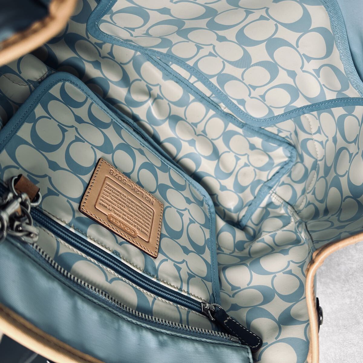 1円■COACH コーチ■希少色 トートバッグ ハンドバッグ メンズ レディース 本革 レザー×ナイロン ビジネス _画像7