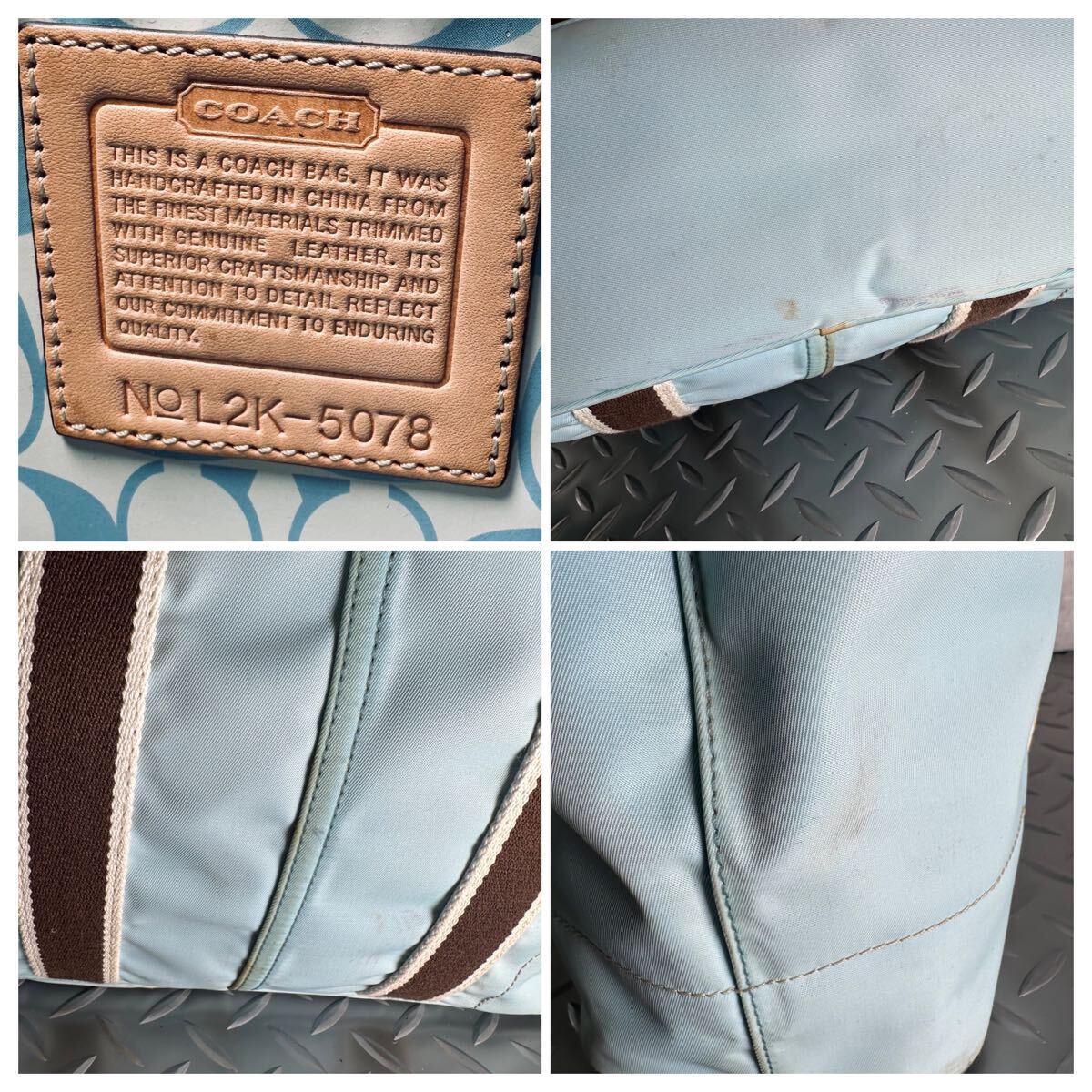 1円■COACH コーチ■希少色 トートバッグ ハンドバッグ メンズ レディース 本革 レザー×ナイロン ビジネス _画像10