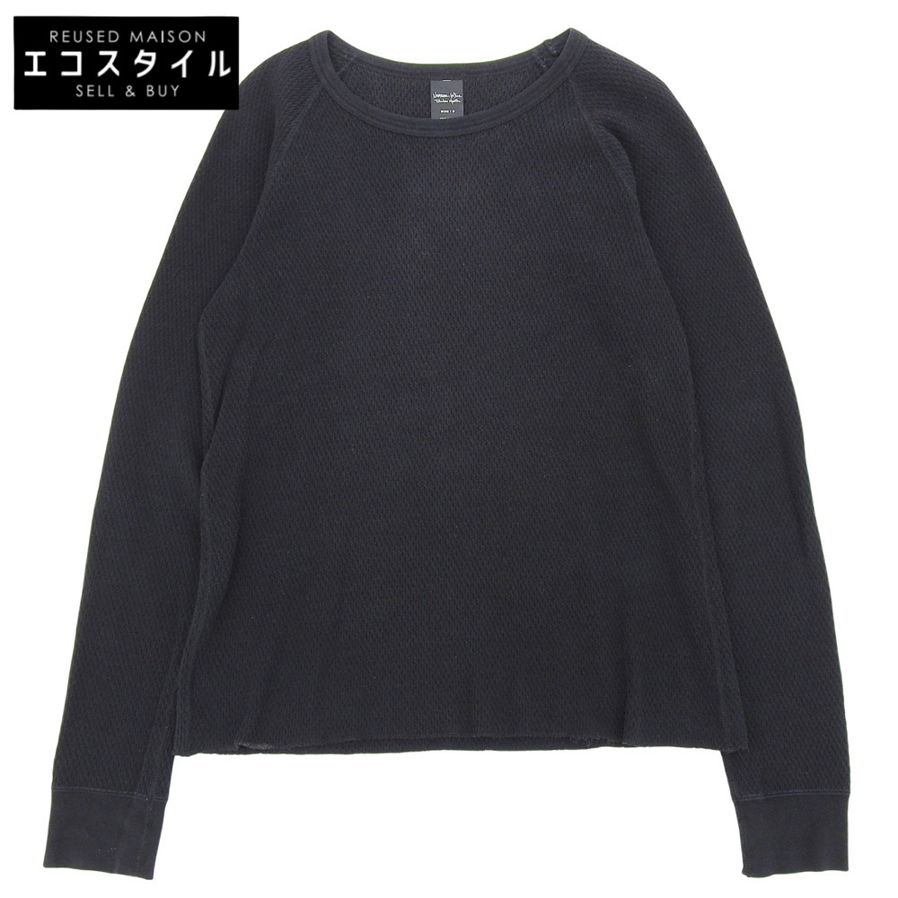 NUMBER (N)INE ナンバーナイン コットン ワッフル カットソー サーマル トップス メンズ ブラック 2_画像1