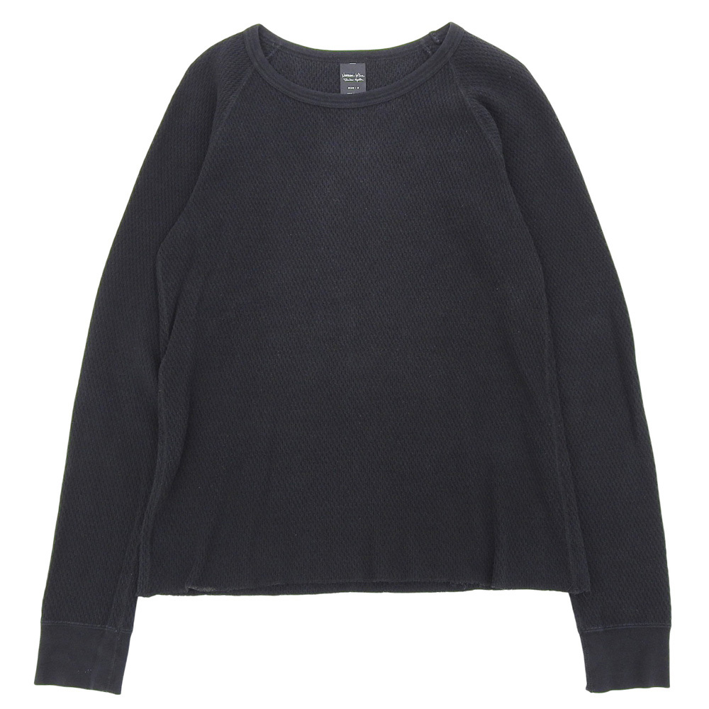 NUMBER (N)INE ナンバーナイン コットン ワッフル カットソー サーマル トップス メンズ ブラック 2_画像2