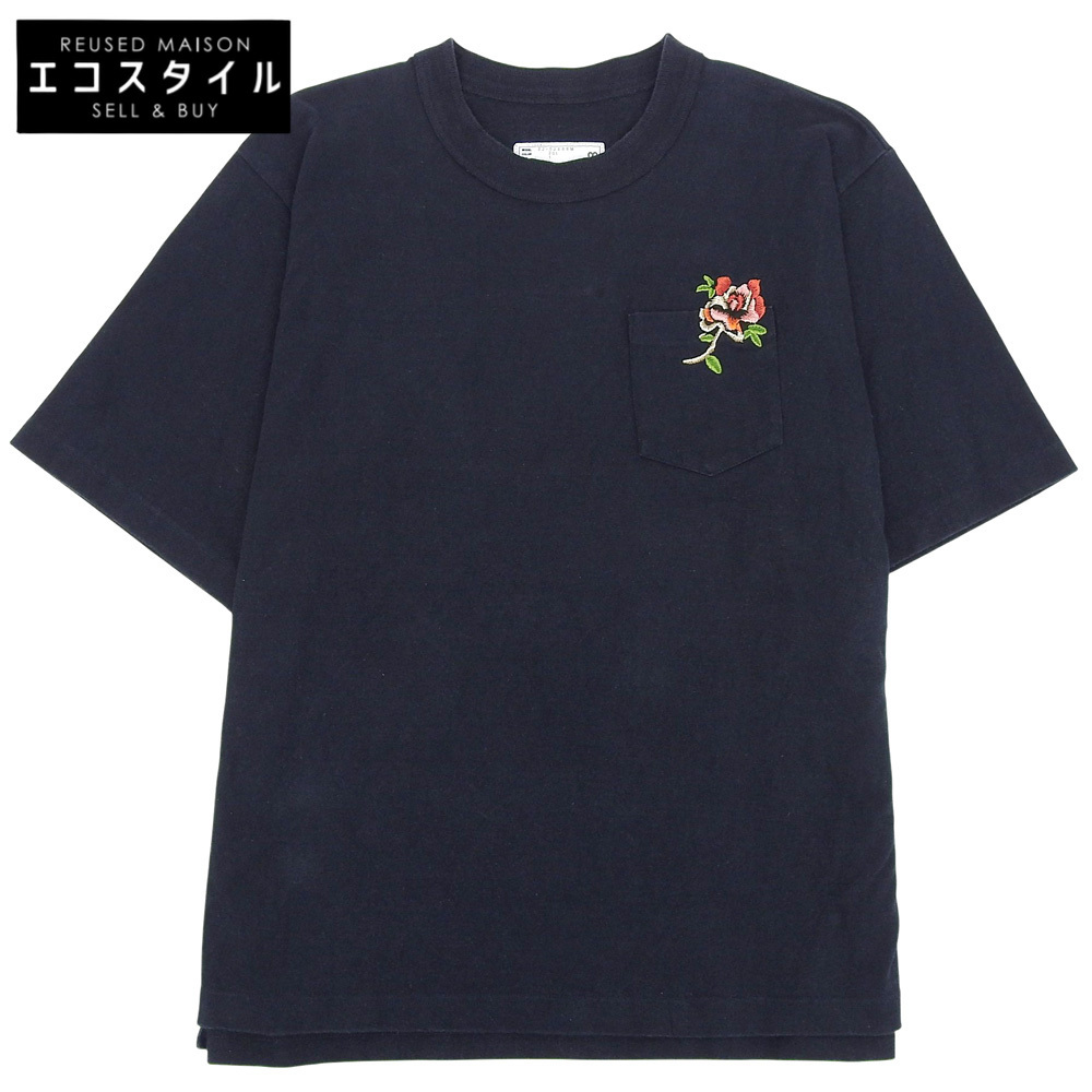 sacai サカイ フラワーデザイン ポケットTシャツ ネイビー 1 22-02868M トップス メンズ_画像1