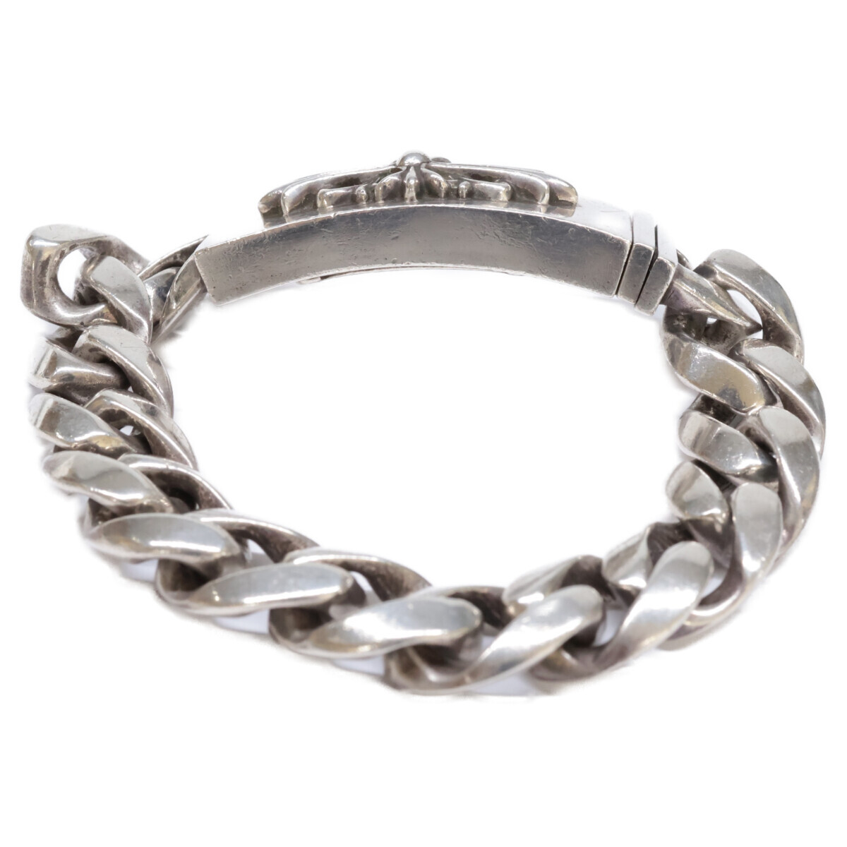 Chrome Hearts クロムハーツ 925 13リンク クラシックチェーンリンク フローラルクロスID ブレスレット シルバー メンズ アクセサリー_画像7