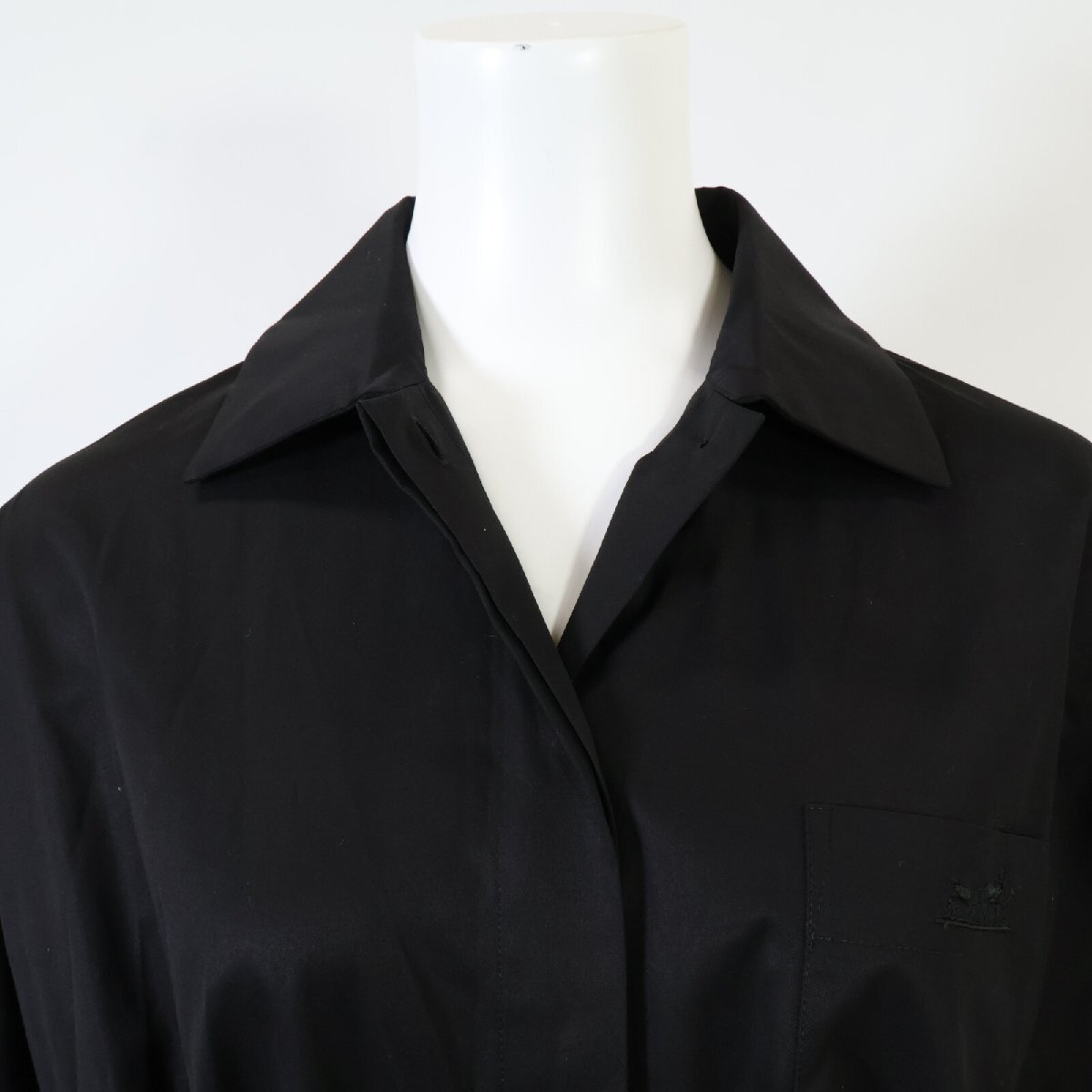 国内正規/23AW HERMES エルメス 3H0542DV カレーシュ刺繍 ベルト付 シャツ ワンピース 34 ブラック レディース_画像5