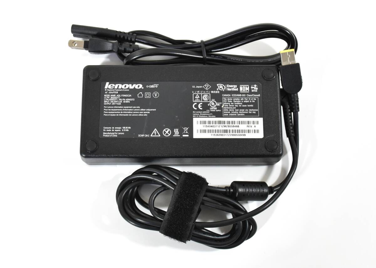 Lenovo 20V 8.5A 170W ACアダプター /角型 /Thinkpad P50 P51 P52 P70 P71など対応/中古品 _画像1