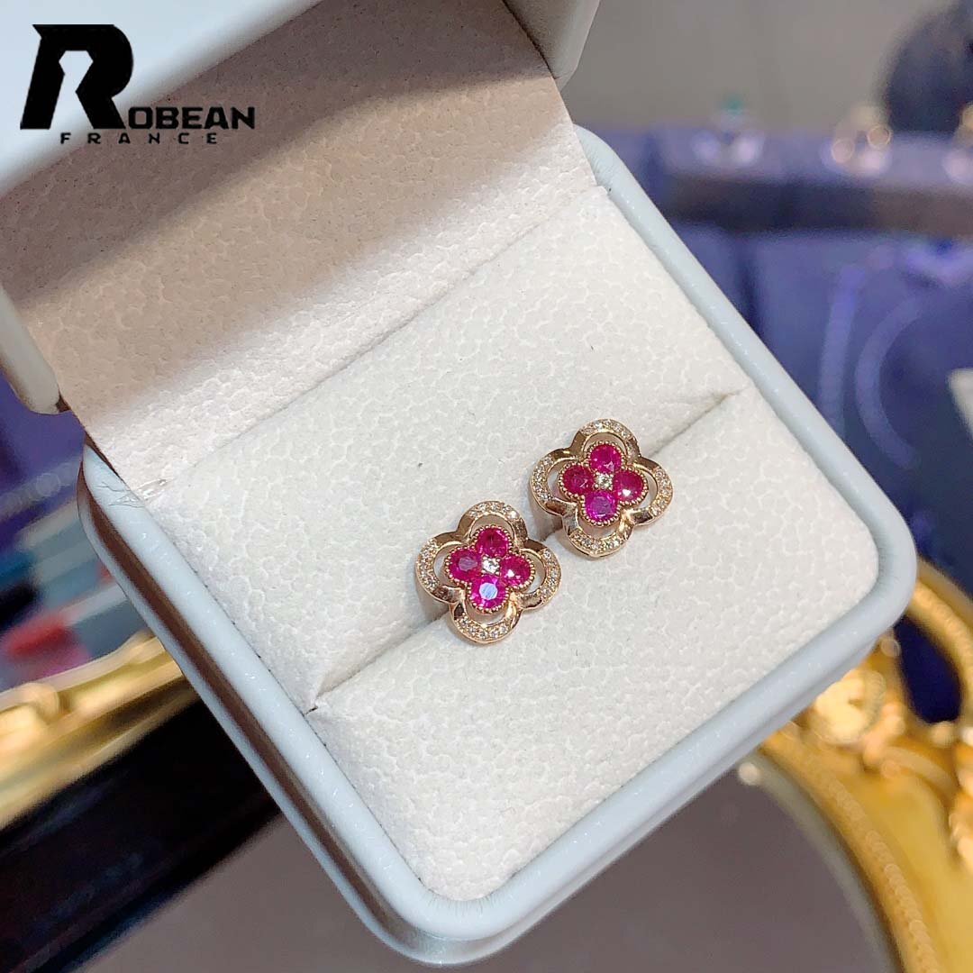逸品 EU製 定価84万円★ROBEAN・ルビー・ピアス★ダイヤモンド ホワイトサファイア パワーストーン 勝利の石 天然石 K18（18金）00100017_画像3
