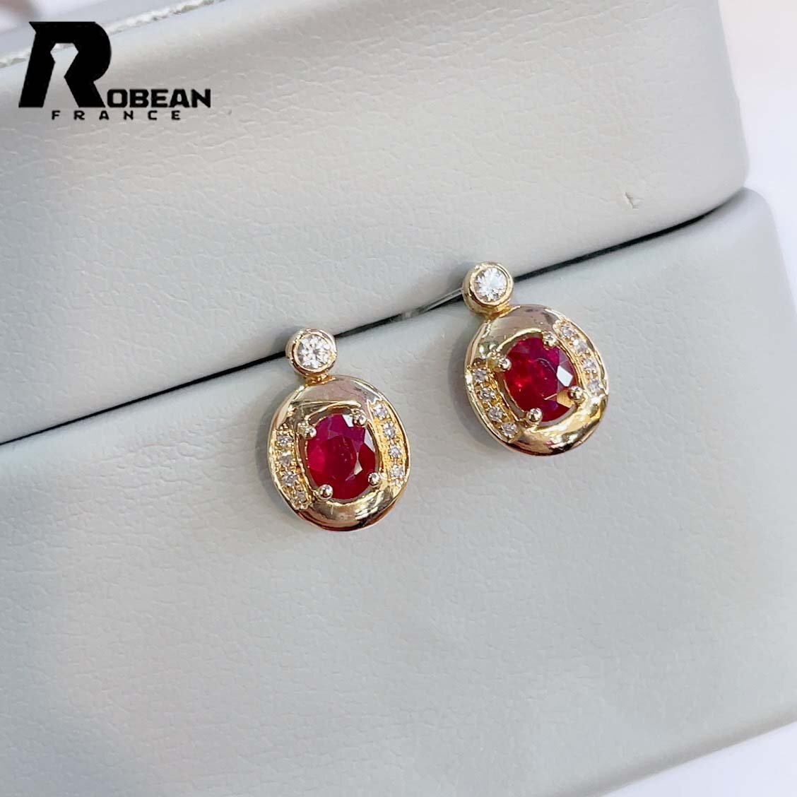 高級 EU製 定価67万円★ROBEAN・ルビー・ピアス★ダイヤモンド ホワイトサファイア パワーストーン 勝利の石 天然石 K18（18金）00115012_画像3