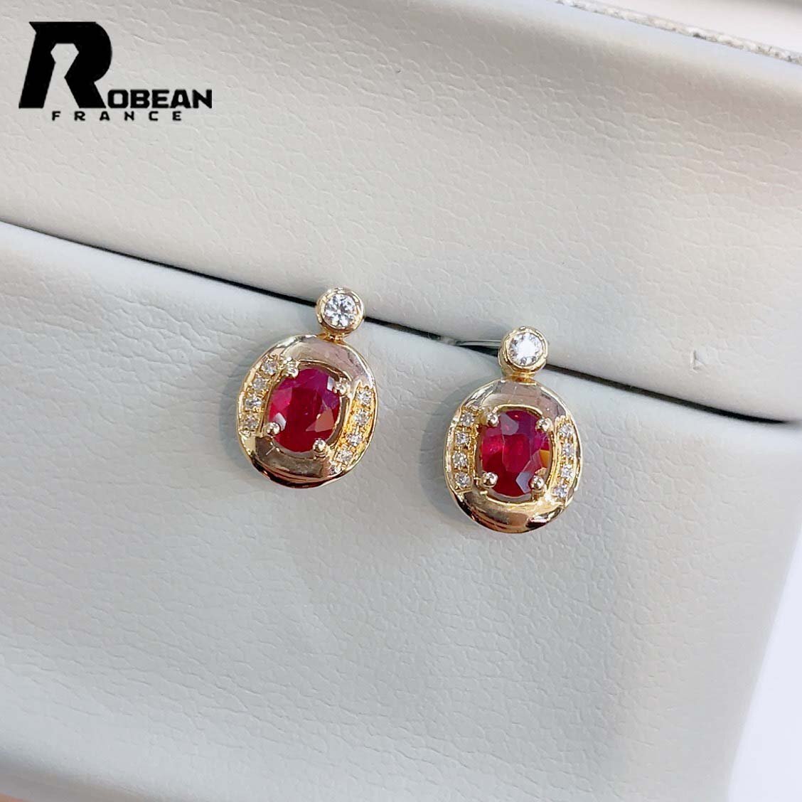 高級 EU製 定価67万円★ROBEAN・ルビー・ピアス★ダイヤモンド ホワイトサファイア パワーストーン 勝利の石 天然石 K18（18金）00115012_画像1