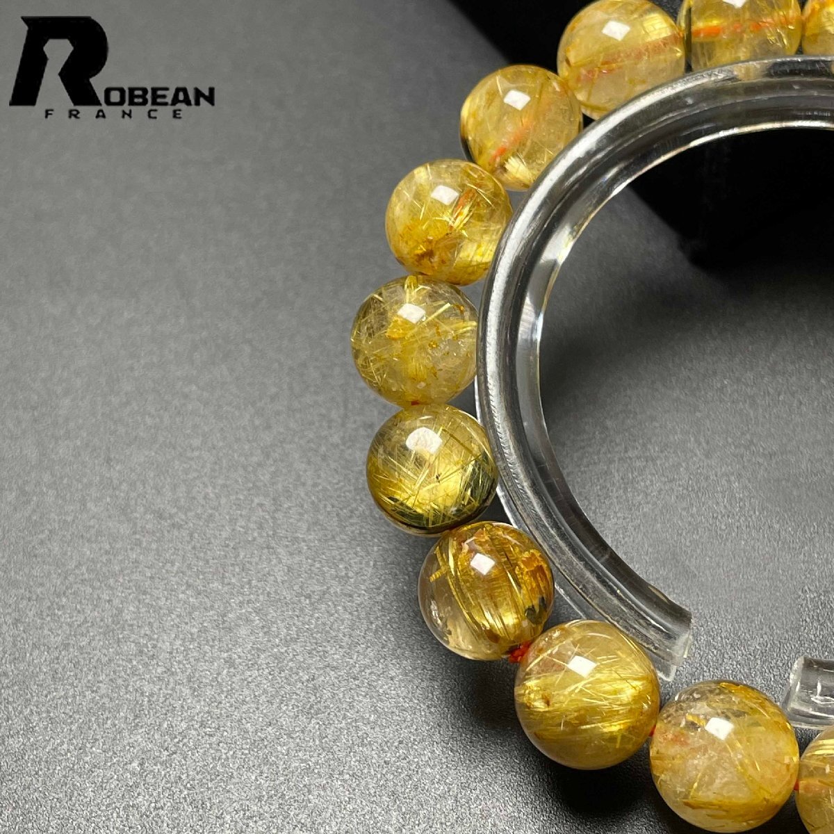 高級 EU製 定価10万円★ROBEAN・極!極満針ルチルクォーツ★ブレスレット パワーストーン 天然石 金運 お守り 9.8-10.3mm M1015732_画像5