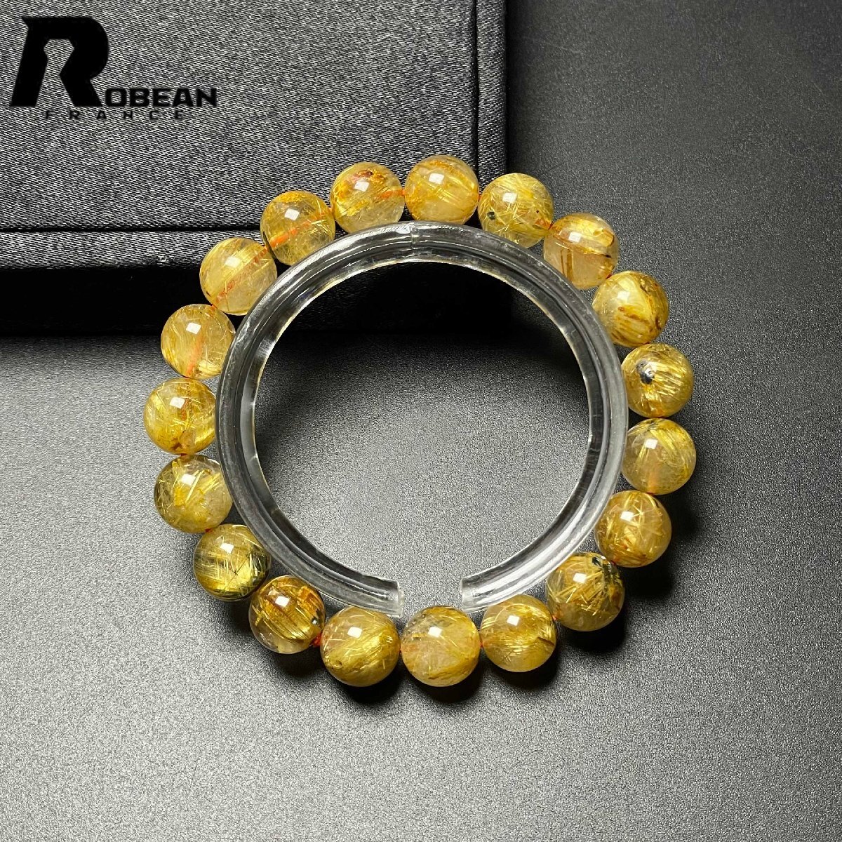 高級 EU製 定価10万円★ROBEAN・極!極満針ルチルクォーツ★ブレスレット パワーストーン 天然石 金運 お守り 9.8-10.3mm M1015732_画像2