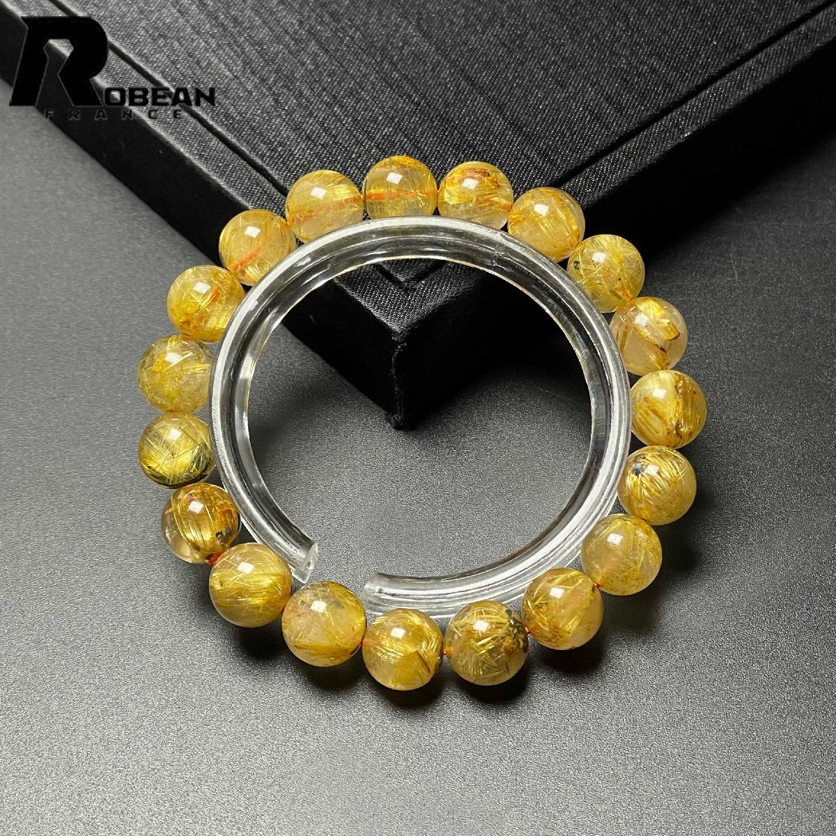高級 EU製 定価10万円★ROBEAN・極!極満針ルチルクォーツ★ブレスレット パワーストーン 天然石 金運 お守り 9.8-10.3mm M1015732_画像4
