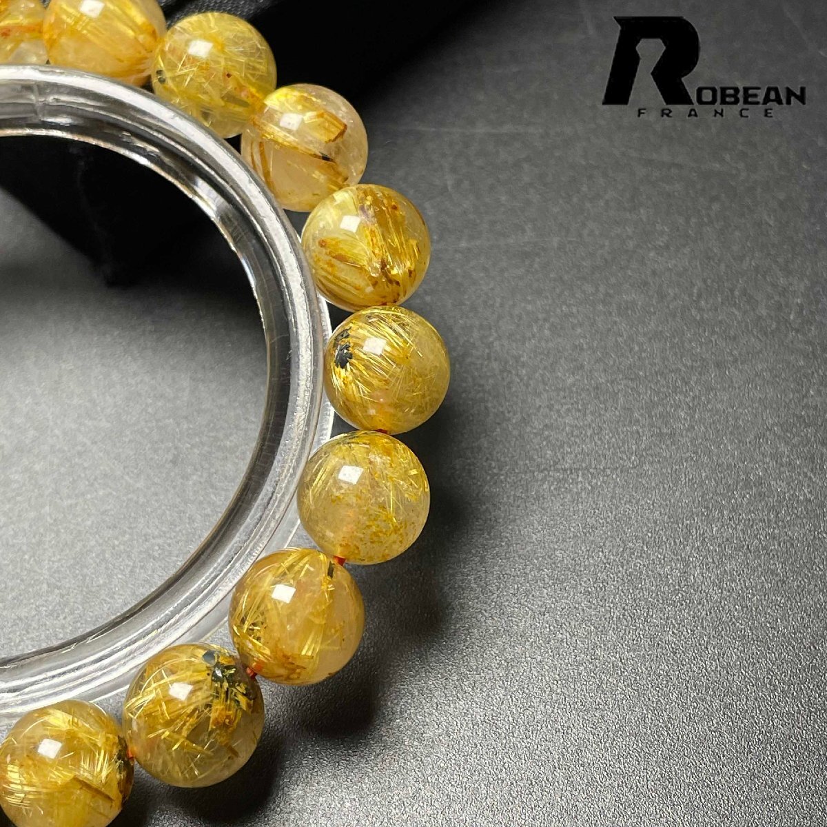 高級 EU製 定価10万円★ROBEAN・極!極満針ルチルクォーツ★ブレスレット パワーストーン 天然石 金運 お守り 9.8-10.3mm M1015732_画像6