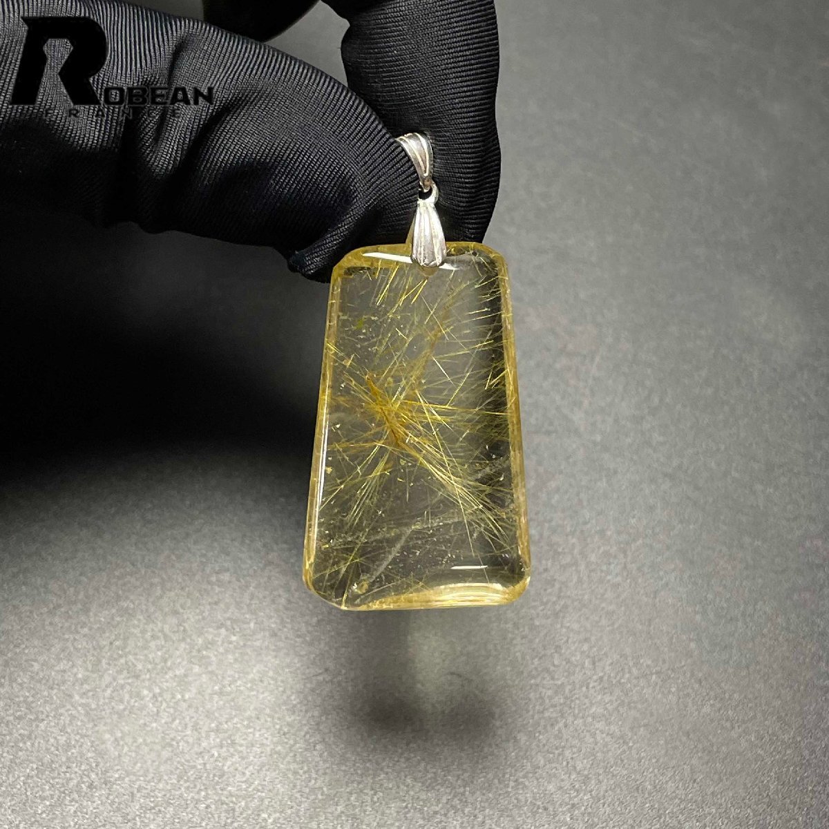 綺麗 EU製 定価6万円★ROBEAN・タイチンルチルペンダント★黄金針水晶 ゴールド アクセサリー 九星開運天然石 35.8*22.2*7.9mm M085275_画像7