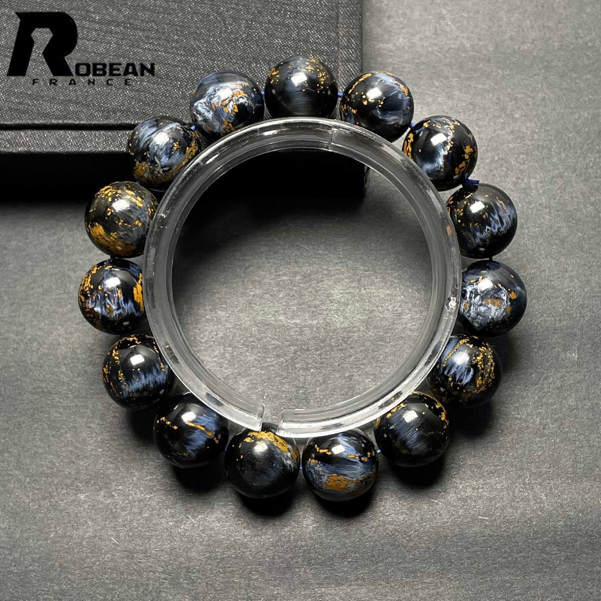 絶賛 EU製 定価50万円★ROBEAN・ピーターサイト★アクセサリー ブレスレット ブルー 天然石 お守り 約14.3-14.9mm D0217310_画像2