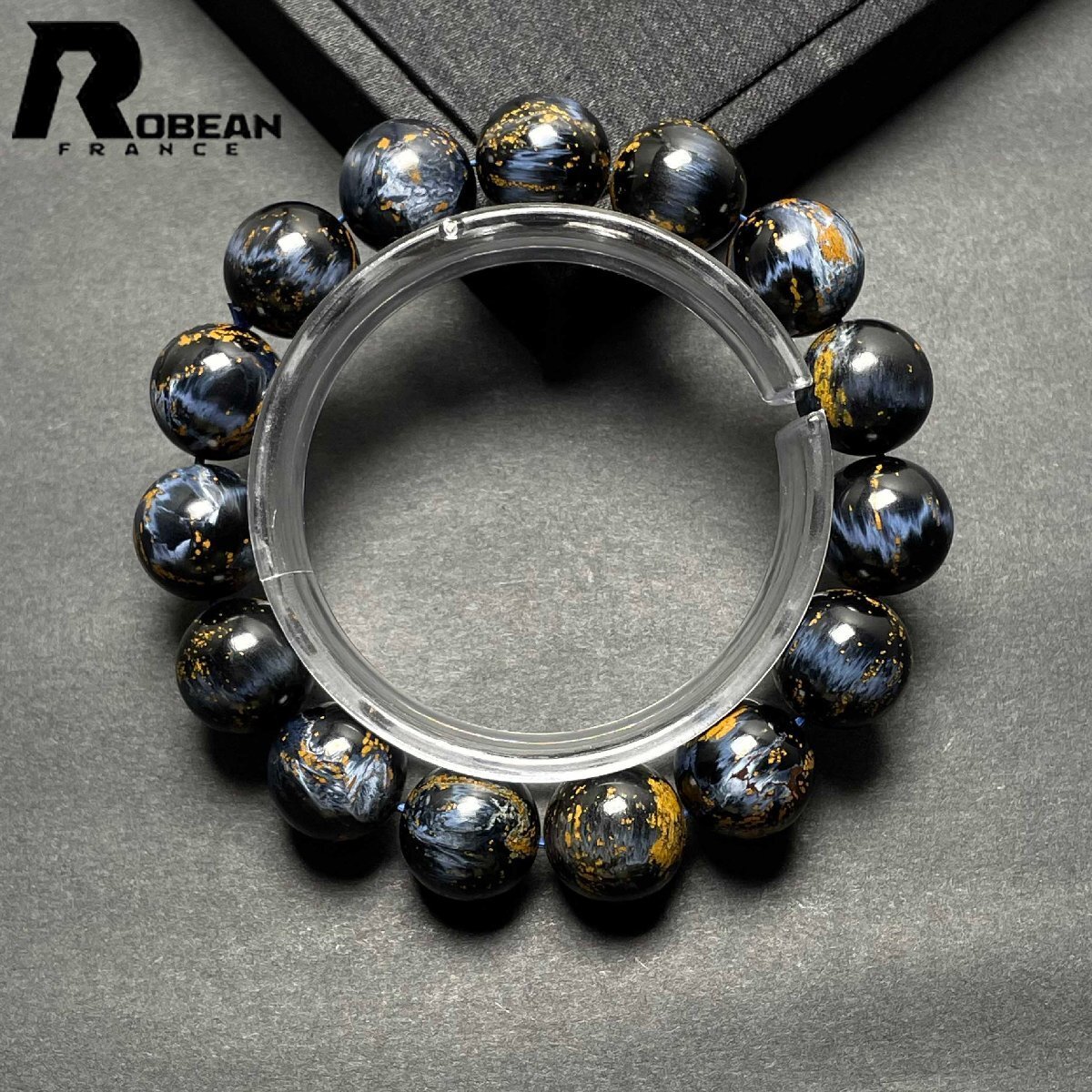 絶賛 EU製 定価50万円★ROBEAN・ピーターサイト★アクセサリー ブレスレット ブルー 天然石 お守り 約14.3-14.9mm D0217310_画像1