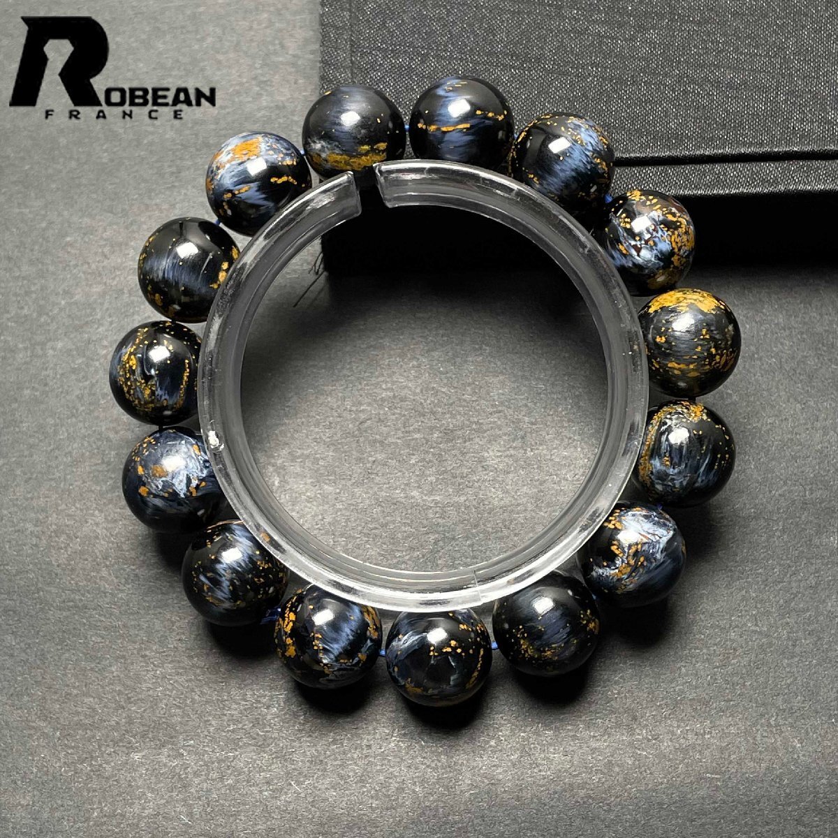 絶賛 EU製 定価50万円★ROBEAN・ピーターサイト★アクセサリー ブレスレット ブルー 天然石 お守り 約14.3-14.9mm D0217310_画像3
