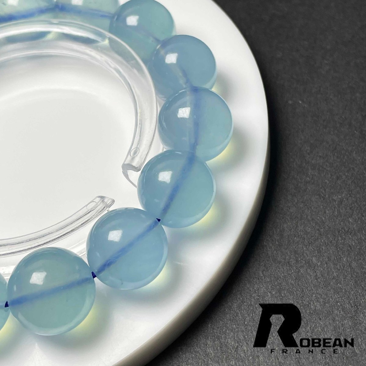 高級 EU製 定価35万円★ROBEAN・ブルーアクアマリン★パワーストーン ブレスレット 天然石 原石 綺麗 お守り 14.3-14.8mm D1103953_画像6