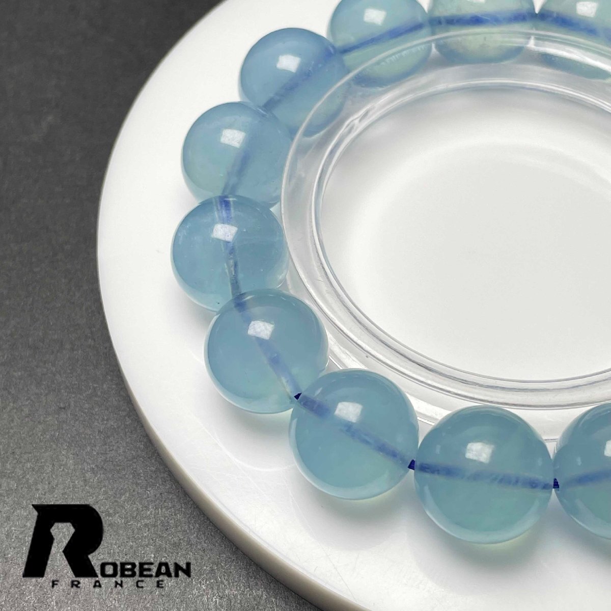 高級 EU製 定価35万円★ROBEAN・ブルーアクアマリン★パワーストーン ブレスレット 天然石 原石 綺麗 お守り 14.3-14.8mm D1103953_画像7