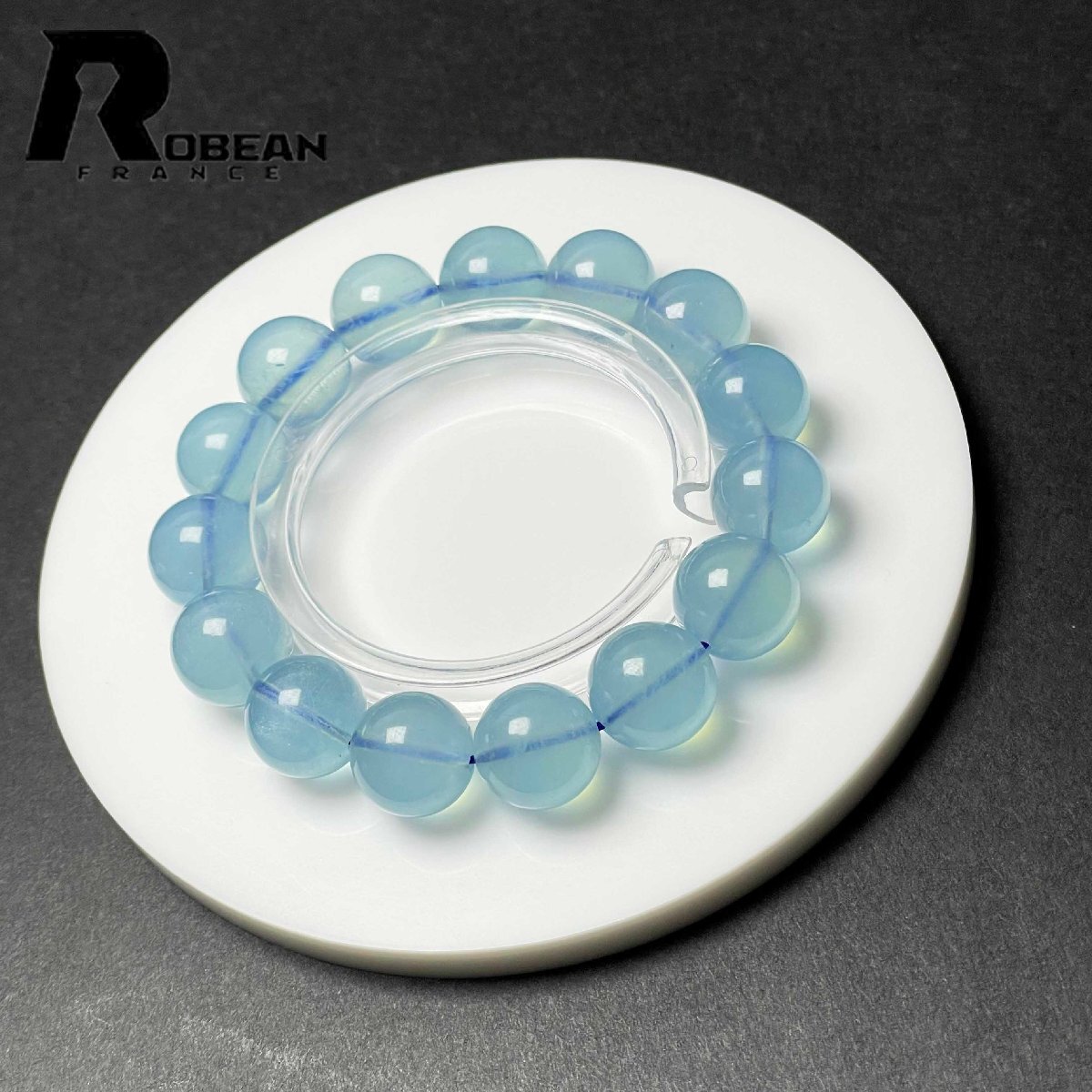 高級 EU製 定価35万円★ROBEAN・ブルーアクアマリン★パワーストーン ブレスレット 天然石 原石 綺麗 お守り 14.3-14.8mm D1103953_画像2