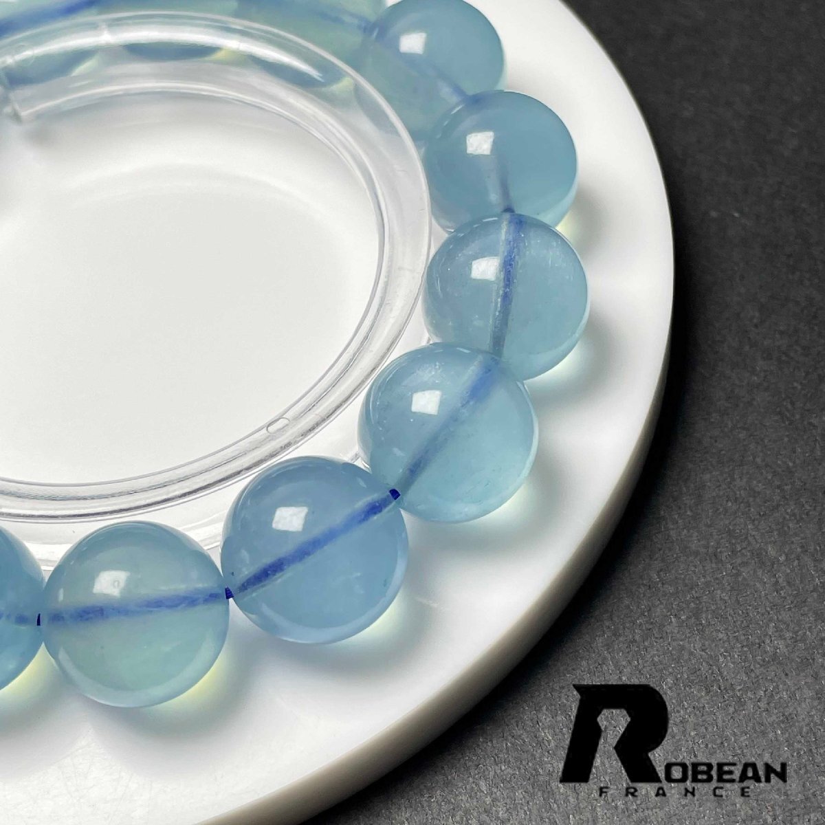 高級 EU製 定価35万円★ROBEAN・ブルーアクアマリン★パワーストーン ブレスレット 天然石 原石 綺麗 お守り 14.3-14.8mm D1103953_画像5