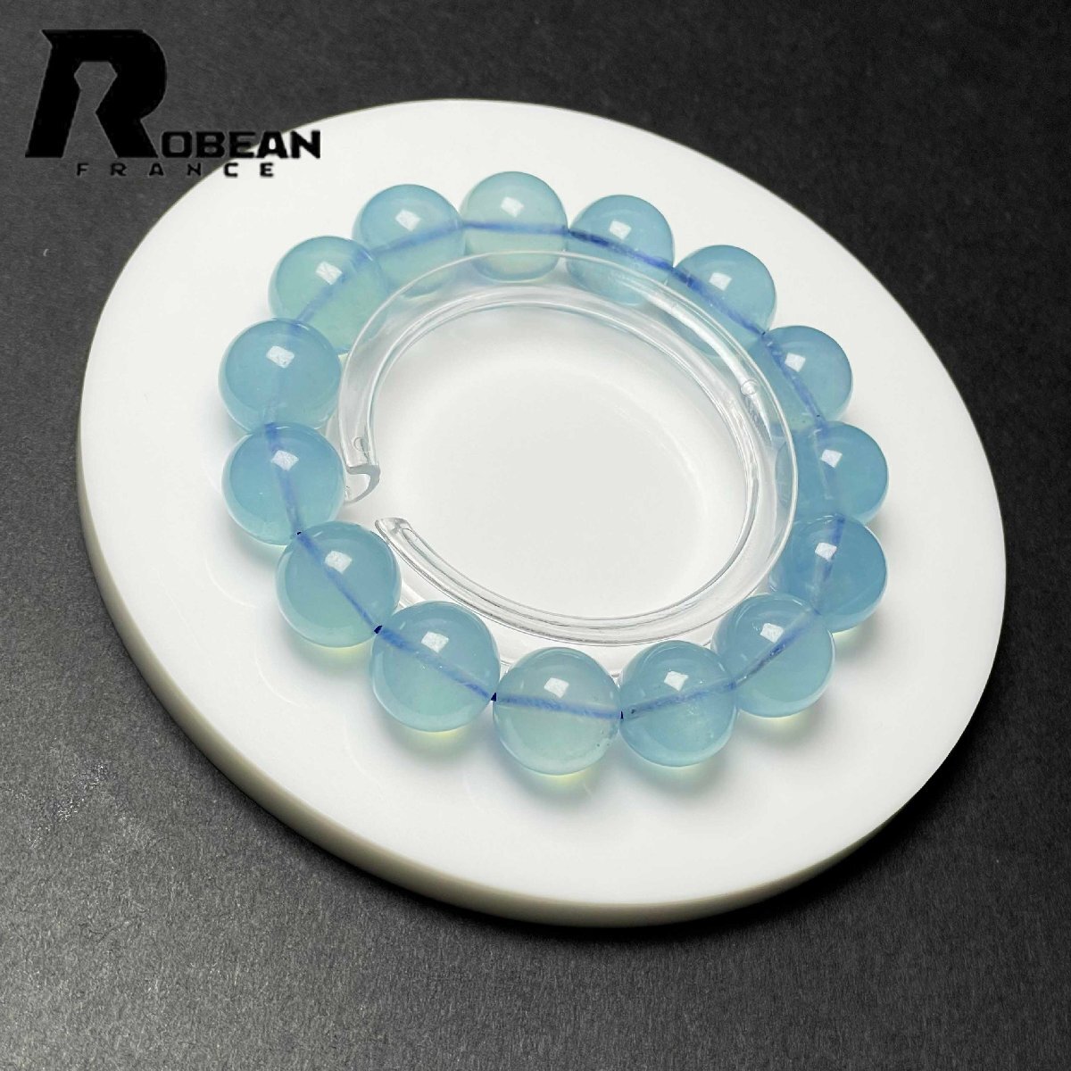 高級 EU製 定価35万円★ROBEAN・ブルーアクアマリン★パワーストーン ブレスレット 天然石 原石 綺麗 お守り 14.3-14.8mm D1103953_画像1