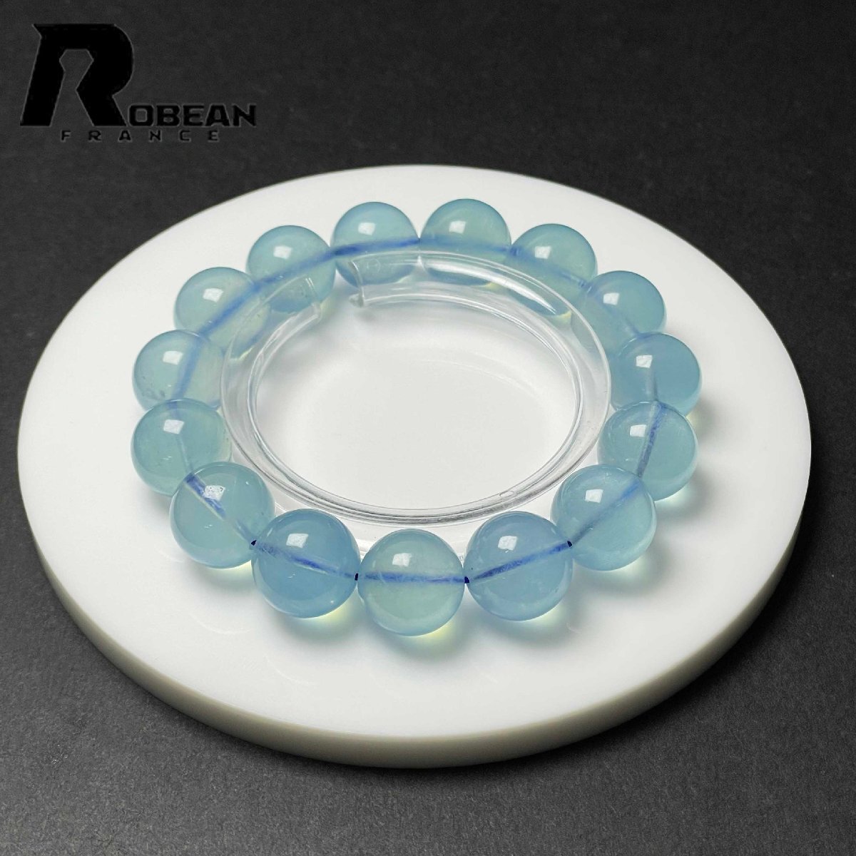 高級 EU製 定価35万円★ROBEAN・ブルーアクアマリン★パワーストーン ブレスレット 天然石 原石 綺麗 お守り 14.3-14.8mm D1103953_画像3