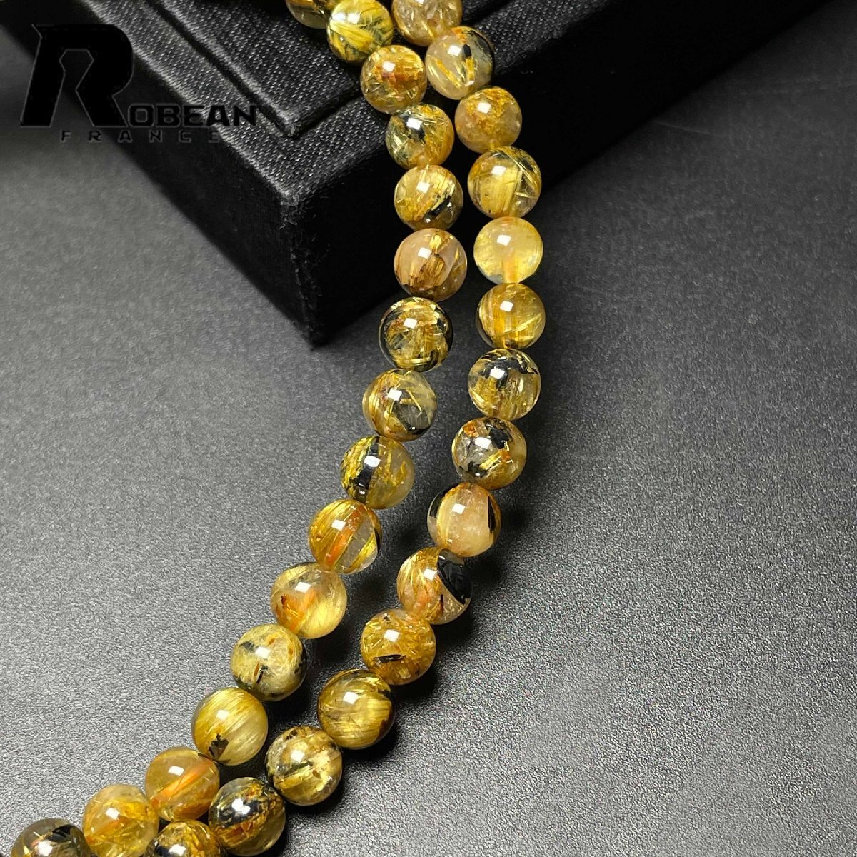 逸品 EU製 定価14万円★ROBEAN・太陽花タイチンルチル★黄金針水晶 金運 開運 ゴールド 3本巻きブレス パワーストーン 5.4-5.8mm M0813358_画像4