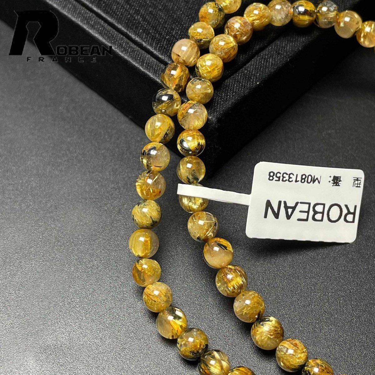 逸品 EU製 定価14万円★ROBEAN・太陽花タイチンルチル★黄金針水晶 金運 開運 ゴールド 3本巻きブレス パワーストーン 5.4-5.8mm M0813358_画像9