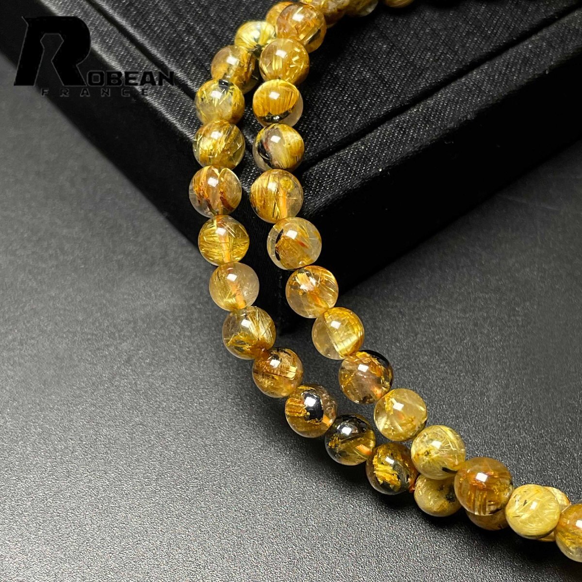 逸品 EU製 定価14万円★ROBEAN・太陽花タイチンルチル★黄金針水晶 金運 開運 ゴールド 3本巻きブレス パワーストーン 5.4-5.8mm M0813358_画像7