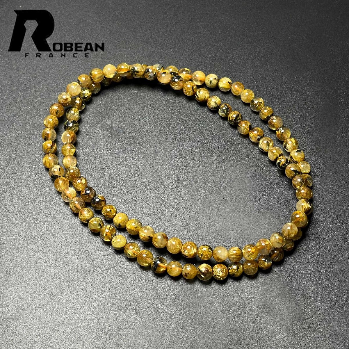 逸品 EU製 定価14万円★ROBEAN・太陽花タイチンルチル★黄金針水晶 金運 開運 ゴールド 3本巻きブレス パワーストーン 5.4-5.8mm M0813358_画像1