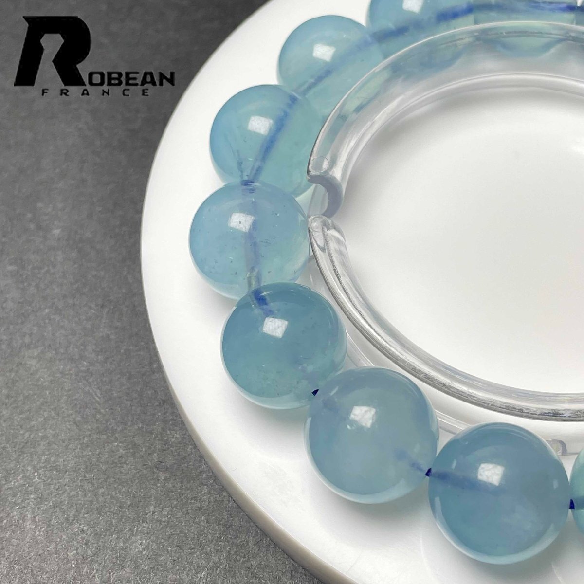 貴重 EU製 定価47万円★ROBEAN・ブルーアクアマリン★パワーストーン ブレスレット 天然石 原石 綺麗 お守り 15.3-16.2mm D1103956_画像6