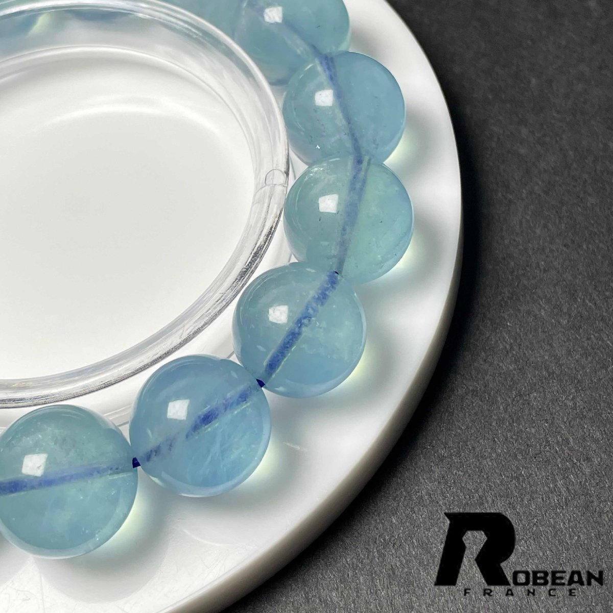 貴重 EU製 定価47万円★ROBEAN・ブルーアクアマリン★パワーストーン ブレスレット 天然石 原石 綺麗 お守り 15.3-16.2mm D1103956_画像7