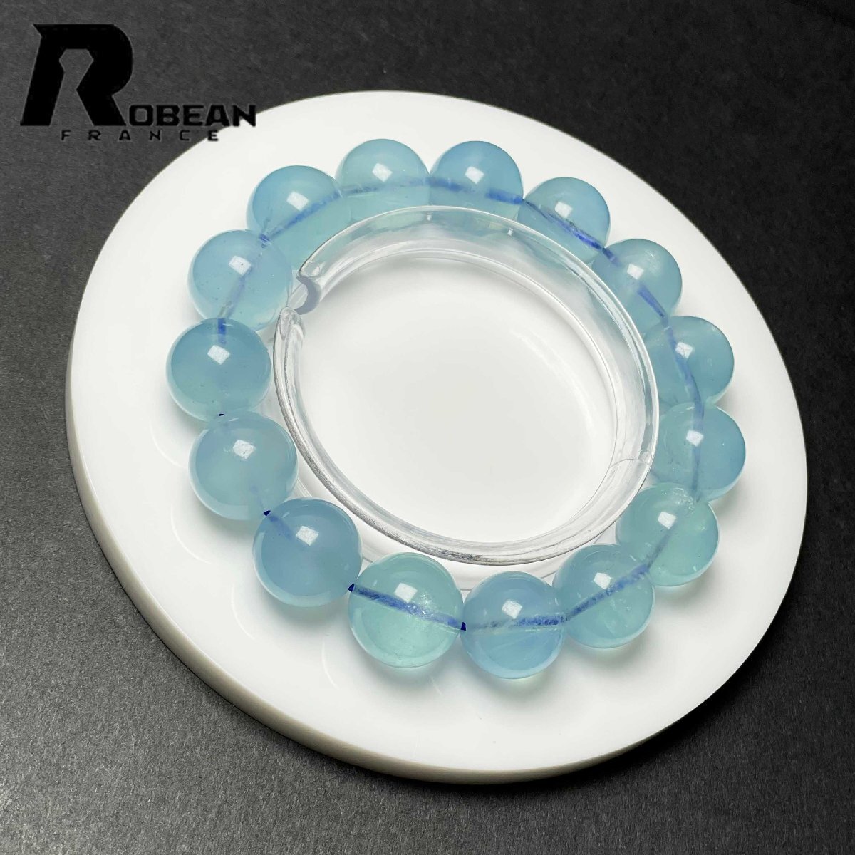 貴重 EU製 定価47万円★ROBEAN・ブルーアクアマリン★パワーストーン ブレスレット 天然石 原石 綺麗 お守り 15.3-16.2mm D1103956_画像1